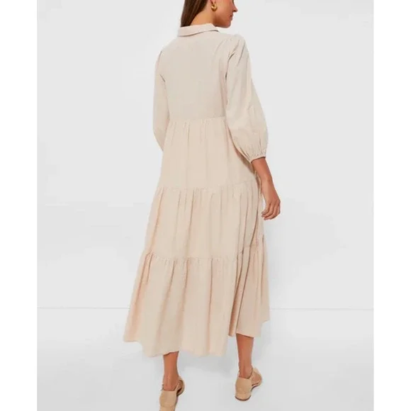 Pomander Place Tuckernuck Mabel Cotton Tiered Maxi Dress in Sandstone M Pockets - Picture 2 of 12